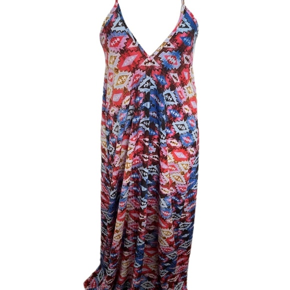Vibrant Blu Moon Maxi Beach Boho Spaghetti strap Loose Geometric Size S - Picture 2 of 3
